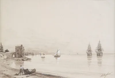 View Of A Bay With Numerous Sailing Ships