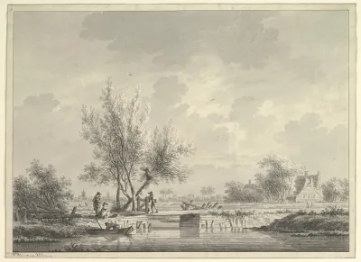 View Of A Bridge In The Dutch Countryside With Figures