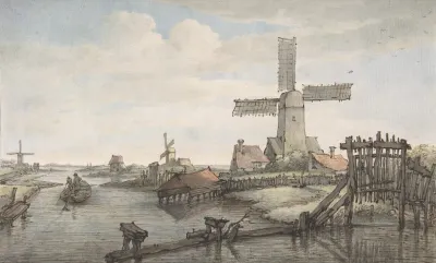 View Of A Canal With Three Windmills