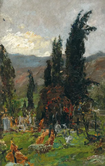 View Of A Cemetery At Dusk