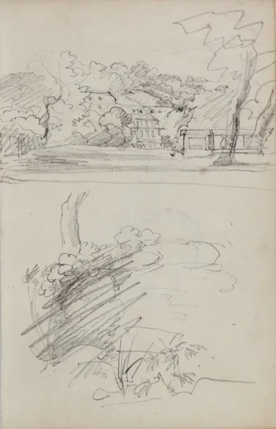 View Of A Country House And Studies Of Bushes And Foliage