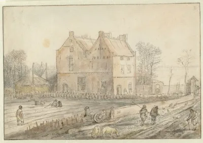 View Of A Country House With Sowers In The Field