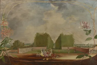 View Of A Gloucestershire Country House A Garden View With Picnic Party In Center Foreground