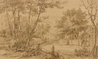 View Of A Path In The Hague Forest With Beggars At The Door Of A Cottage