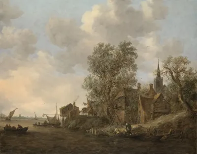 View Of A Town On A River