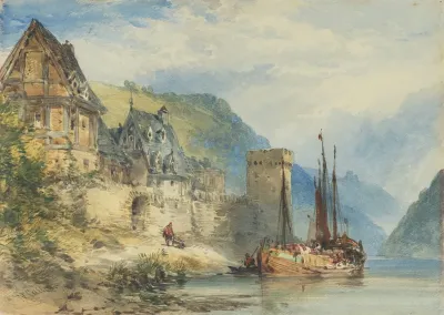 View Of A Town Possibly Oberwesel On The Rhine Germany
