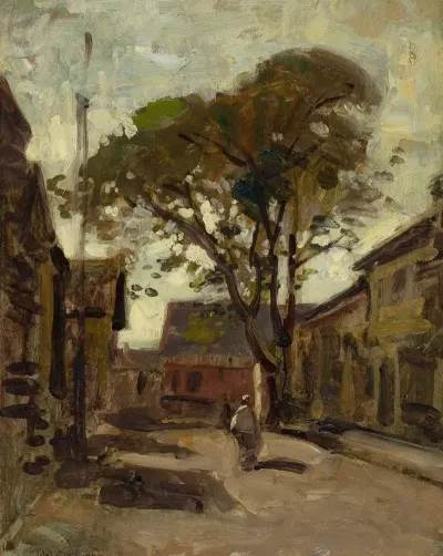 View Of A Town Square With A Man