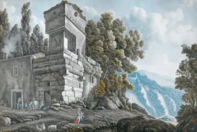 View Of A Villa Beside The Cascades At Tivoli With Figures Below