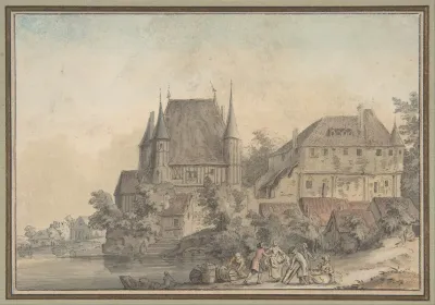 View Of A Village Alongside A River