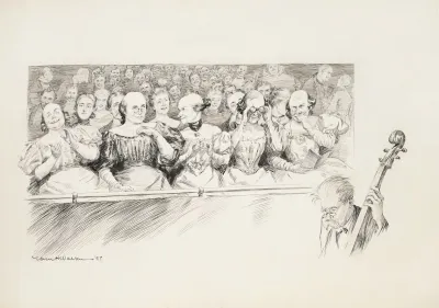 View Of An Audience At A Concert With One Musician In The Orchestra Pit Partially Visible