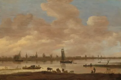 View Of An Imaginary Town Across A River With The Tower Of Saint Pol In Vianen