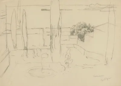 View Of An Italian Garden With A Fountain