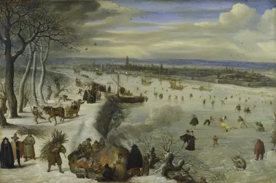 View Of Antwerp With Frozen Schelde