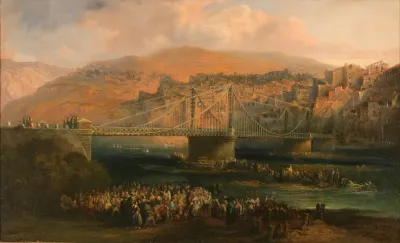View Of City Of Fraga And Its Hanging Bridge
