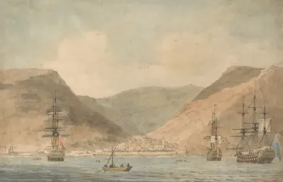 View Of Jamestown St Helena From The Sea With Shipping