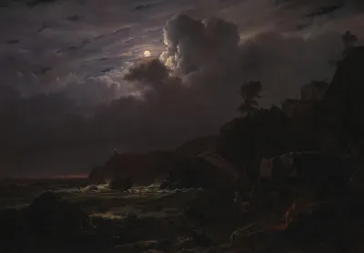 View Of Kullen In Sweden Smugglers Hiding Their Goods Among The Rocks Moonlight