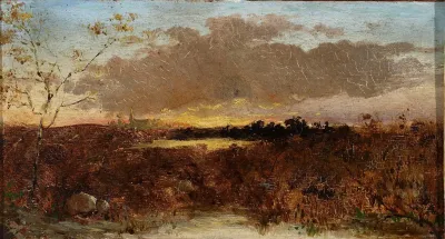 View Of Marshes At Sunset