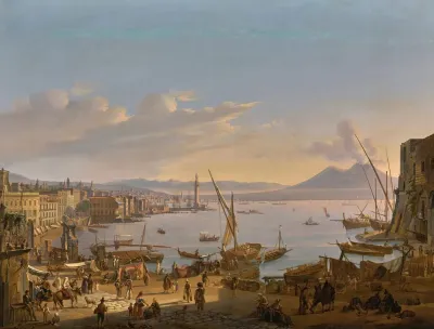 View Of Naples With The Lighthouse Vesuvius Beyond