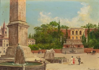 View Of Rome The Piazza Del Popolo Seen From The Heliopolis Obelisk