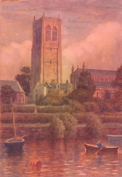 View Of The Church Of Saint John The Baptist Chester Cheshire England From The River Dee