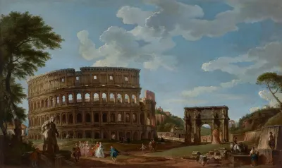 View Of The Colosseum And The Arch Of Constantine