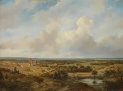 View Of The Dunes With The Ruins Of Brederode Castle Near Santpoort