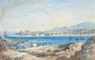 View Of The Fleet At Anchor Off Corfu Taken From The Island Of Vido