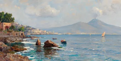 View Of The Gulf Of Naples With Vesuvius In The Background