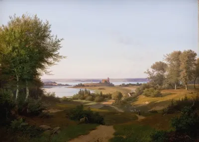 View Of The Hill At Skanderborg Castle Jutland And The Memorial To Frederik Vi