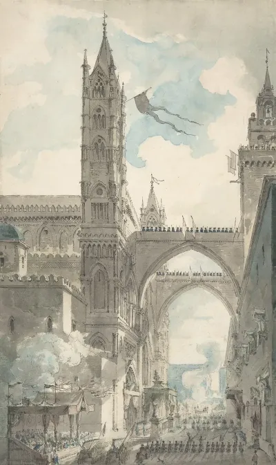 View Of The Portal And Principal Entrance Of The Cathedral Of Palermo During The Festival Of Sta Rosalia