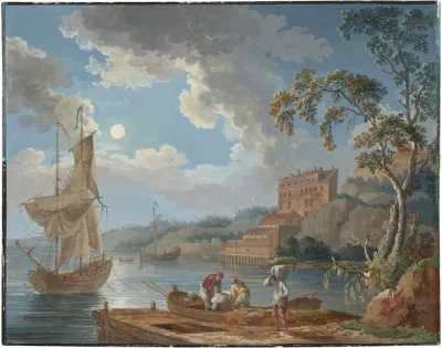 View Of The Pottery Factory Of Marieberg Near Stockholm With Boats And Fishermen