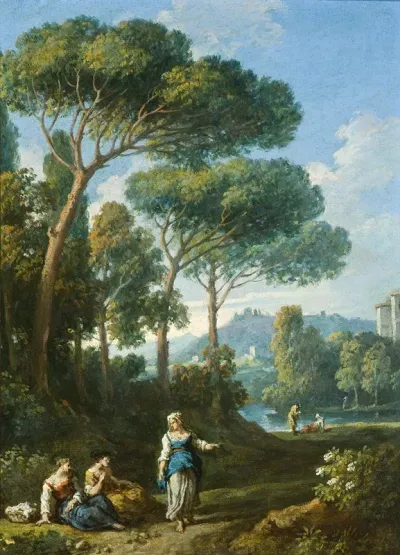 View Of The Roman Campagna With Figures Conversing