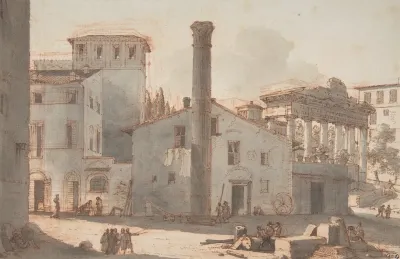 View Of The Roman Forum With The Column Of Phocas And The Temple Of Saturn