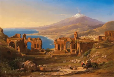 View Of The Ruins Of The Ancient Theatre Of Taormina Sicily