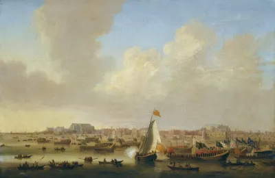 View Of The Thames At Westminster On Lord Mayors Day