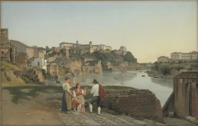 View Of The Tiber Towards The Aventin Hill In Rome
