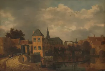 View Of The Town Of Haarlem Taken From The Spaarne River Showing The Eendjespoort