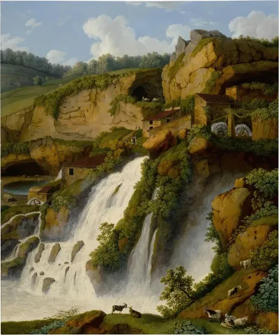 View Of The Waterfall At Anitrella With Goats Grazing Nearby 2