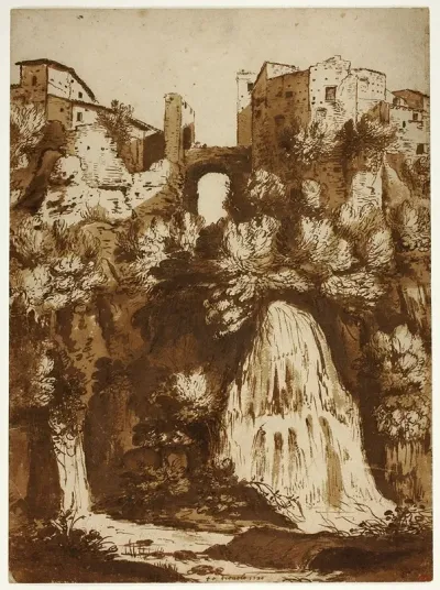 View Of Tivoli With The Bridge Over The Anio Waterfall
