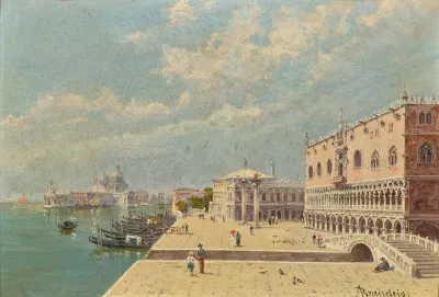 View Of Venice The Palazzo Ducale The Piazzetta San Marco And The Basilica Santa Maria Della Salute From The Riva Degli Schiavoni