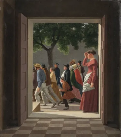View Through A Door To Running Figures