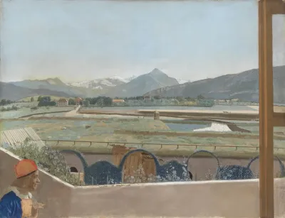 View Toward The Mont Blanc Massif From The Artists Studio At Geneva With A Self Portrait