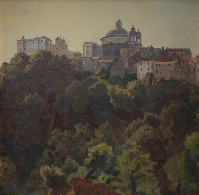 View Towards Ariccia And The Palazzo Chigi And S Maria Dellassunzione Italy