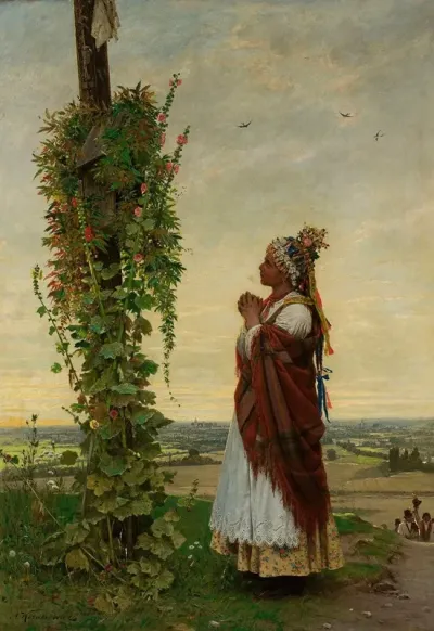 Village Girl At A Wayside Shrine