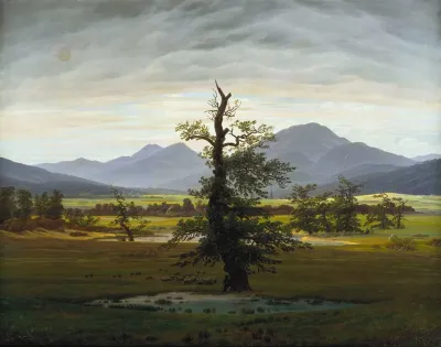 Village Landscape In Morning Light The Lone Tree