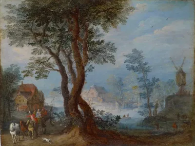 Village Landscape With Staffage Figures