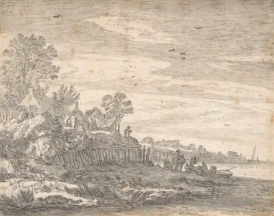 Village On An Estuary With A Rowing Boat On The Shore