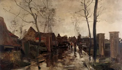 Village Street In The Rain