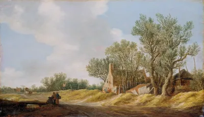 Village Street With People Resting At A Brigde 2