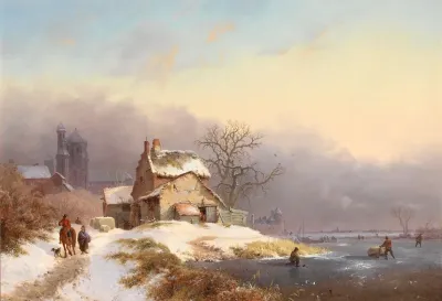 Villagers By A Frozen River
